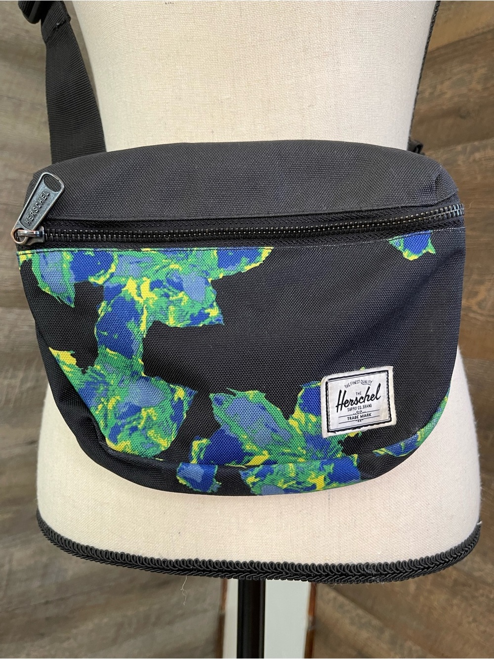 Herschel Supply Company Black Crossbody/bum Bag with Blue-Green Print